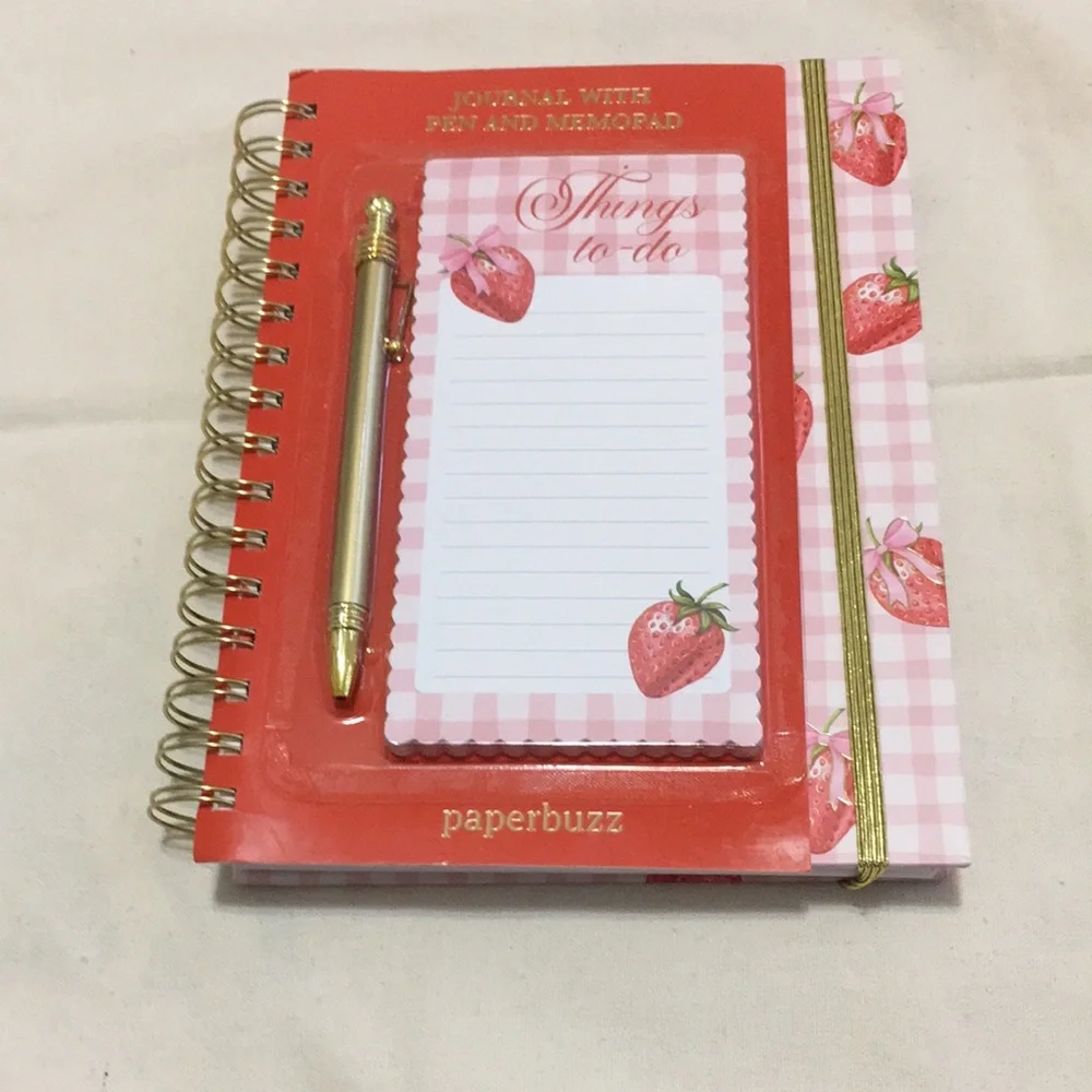 Strawberry Gingham Bow Notebook Set